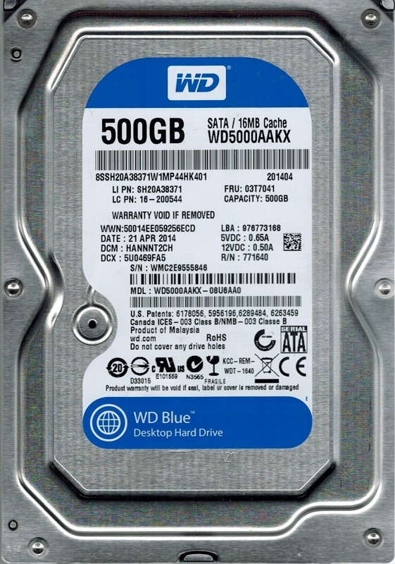 Western Digital WD5000AAKX-08U6AA0 DCM: HANNNT2CH 500GB