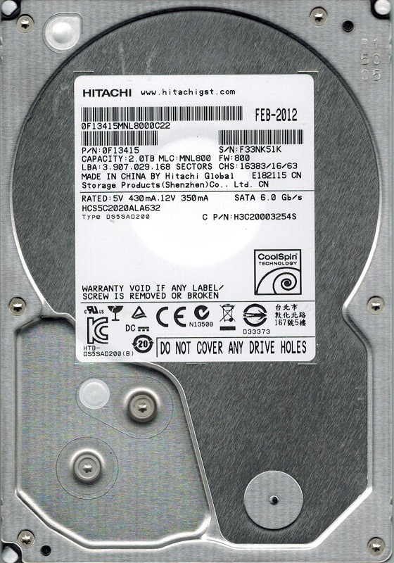 Hitachi HCS5C2020ALA632 P/N: 0F13415 MLC: MNL800 2TB