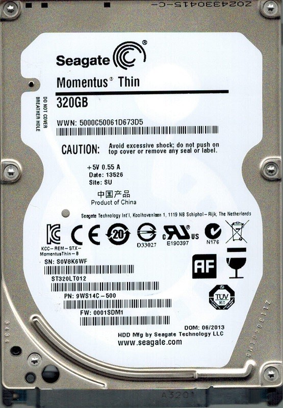Seagate ST320LT012 P/N: 9WS14C-500 F/W: 0001SDM1 SU S0V8 320GB