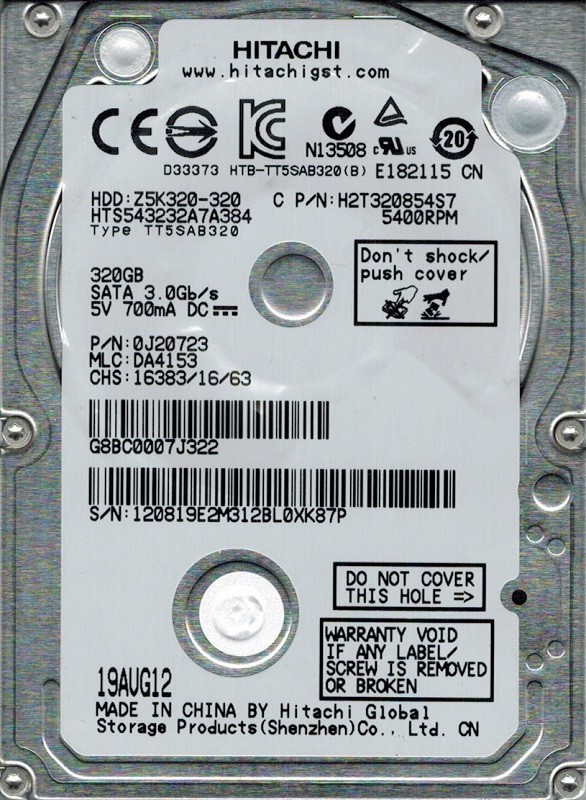 Hitachi HTS543232A7A384 P/N: 0J20723 MLC: DA4153 320GB