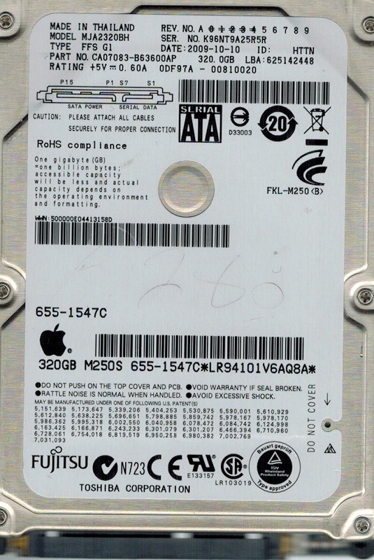 Fujitsu MJA2320BH 320GB P/N: CA07083-B63600AP MAC APPLE