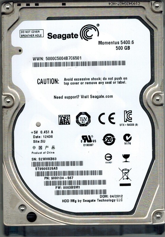 Seagate ST9500325AS P/N: 9HH134-567 F/W: 0003BSM1 500GB SU