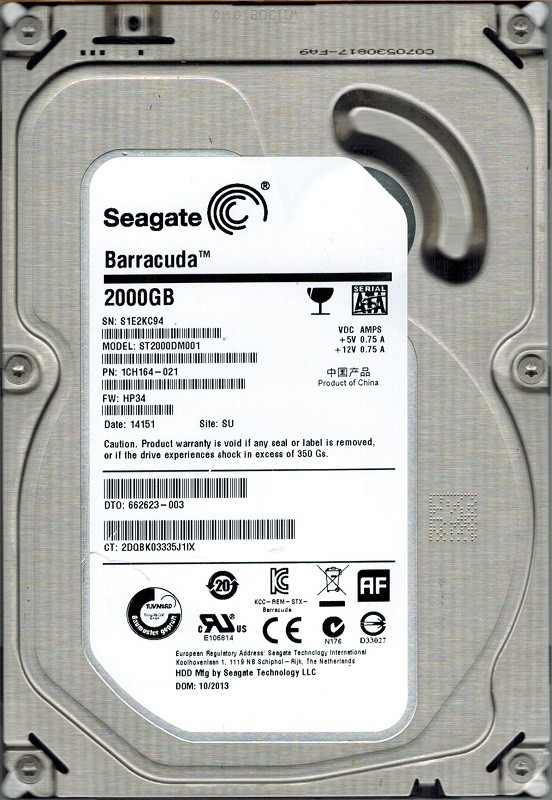 ST2000DM001 Seagate P/N: 1CH164-021 F/W: HP34 2TB SU