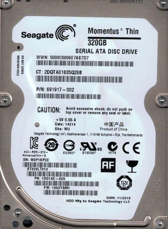 Seagate ST320LT012 P/N: 1DG14C-020 F/W: 1002YAM1 WU 320GB