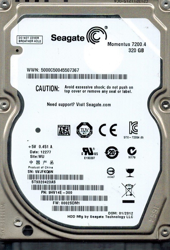 Seagate ST9320423AS P/N: 9HV14E-300 320GB F/W: 0002SDM1 WU