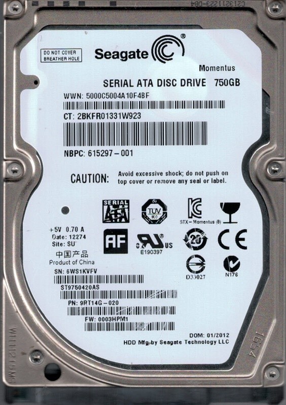 Seagate ST9750420AS F/W: 0003HPM1 P/N: 9RT14G-020 SU 750GB