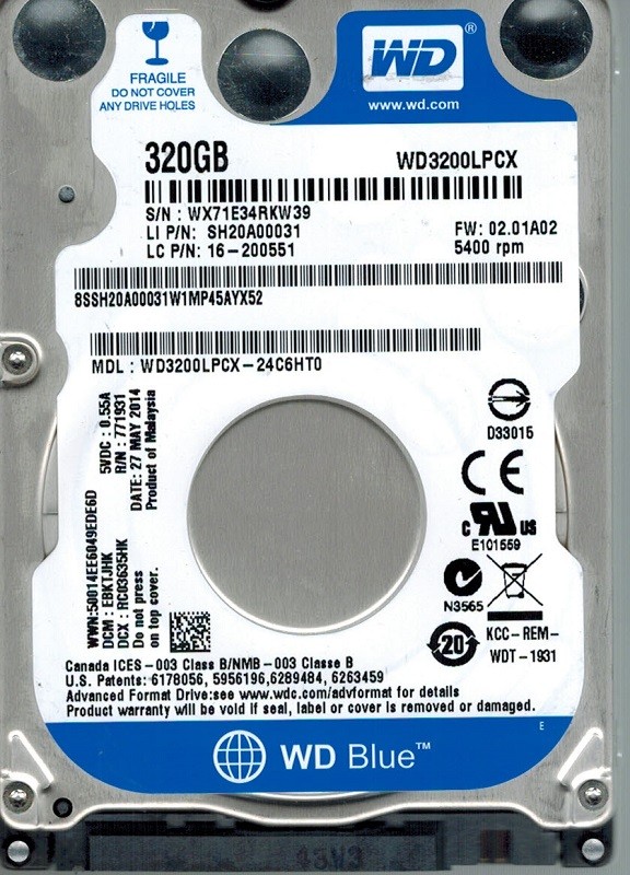 Western Digital WD3200LPCX-24C6HT0 320GB DCM: EBKTJHK