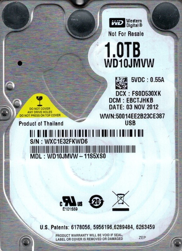 Western Digital WD10JMVW-11S5XS0  1TB DCM: EBCTJHKB Thailand