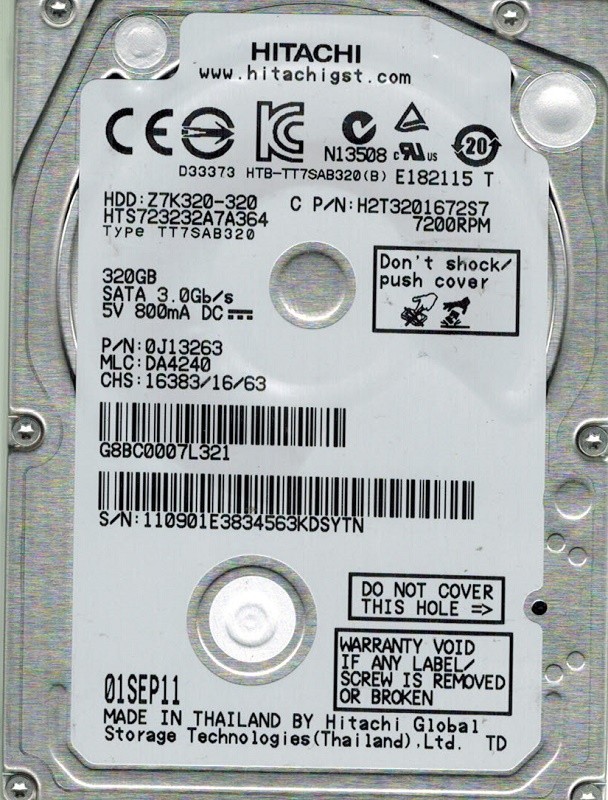 Hitachi HTS723232A7A364 P/N: 0J13263 MLC: DA4240 320GB