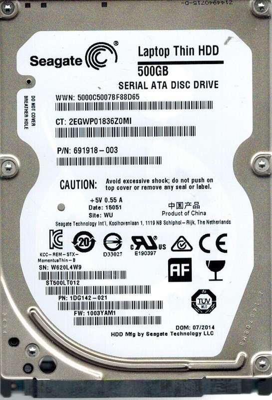 Seagate ST500LT012 P/N: 1DG142-021 F/W: 1003YAM1 500GB WU