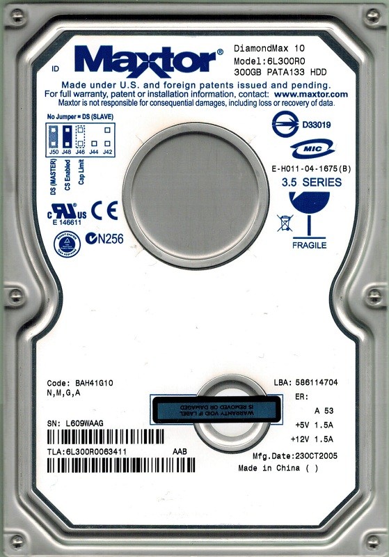 Maxtor 6L300R0  CODE: BAH41G10 N, M, G, A 300GB IDE