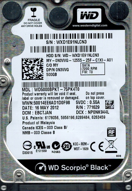 Western Digital WD5000BPKT-75PK4T0 500GB DCM: EBCTJAN