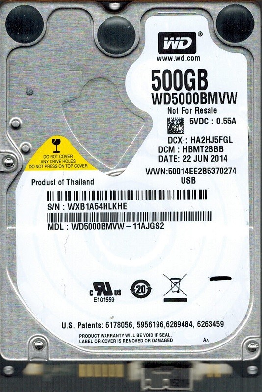 Western Digital WD5000BMVW-11AJGS2 DCM: HBMT2BBB 500GB