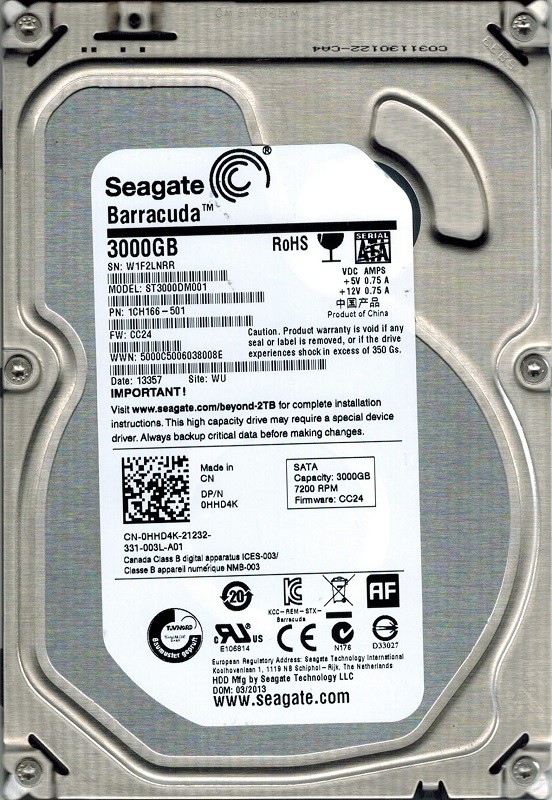 Seagate ST3000DM001 P/N: 1CH166-501 F/W: CC24 3TB WU