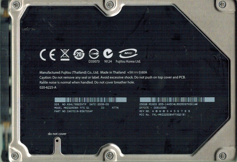 Fujitsu MHZ2250BH 250GB P/N: CA07018-B56700AP DATE: 2008-09