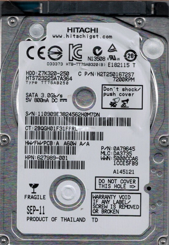 Hitachi HTS723225A7A364 P/N: 0A79645 MLC: DA3735 250GB