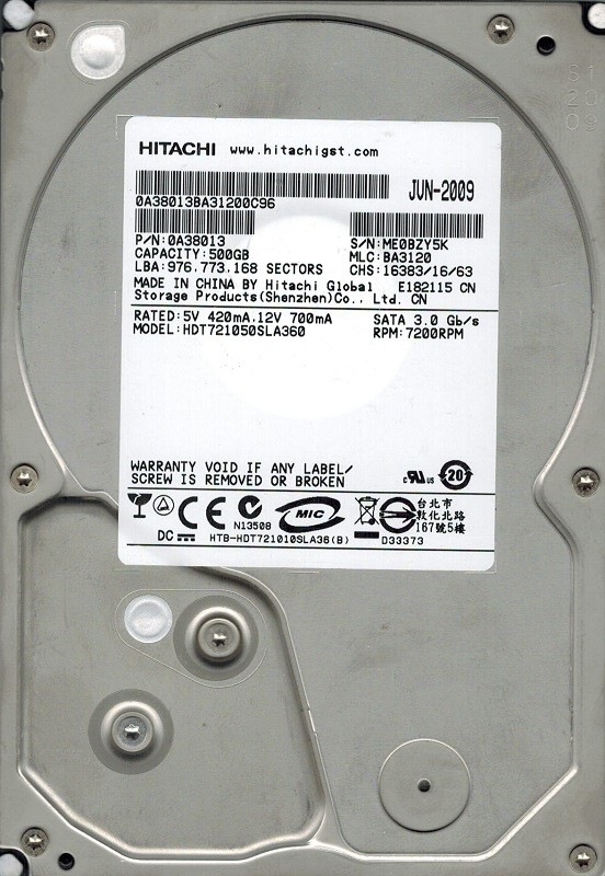 Hitachi HDT721050SLA360 P/N: 0A38013 MLC: BA3120 500GB