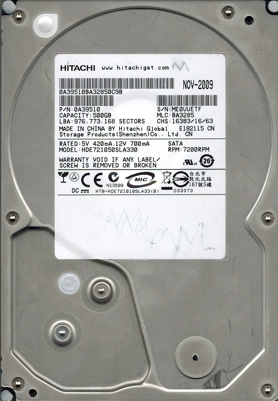 Hitachi HDE721050SLA330 MLC: BA3285 P/N: 0A39510 1TB