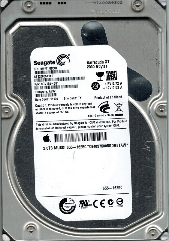 Seagate ST32000541AS MAC 655-1625C P/N: 9GV158-701 F/W: AL32 TK 2TB