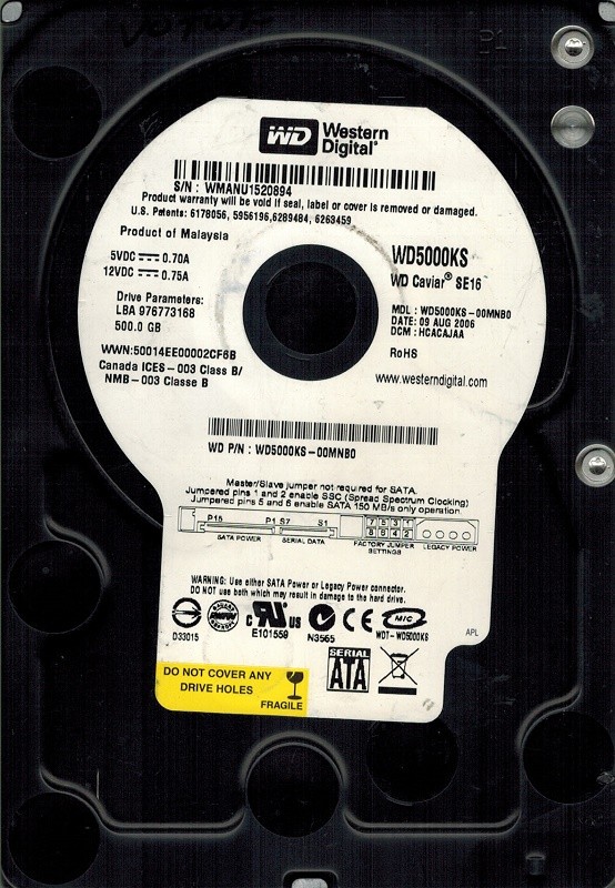 Western Digital WD5000KS-00MNB0  DCM: HCACAJAA 500GB