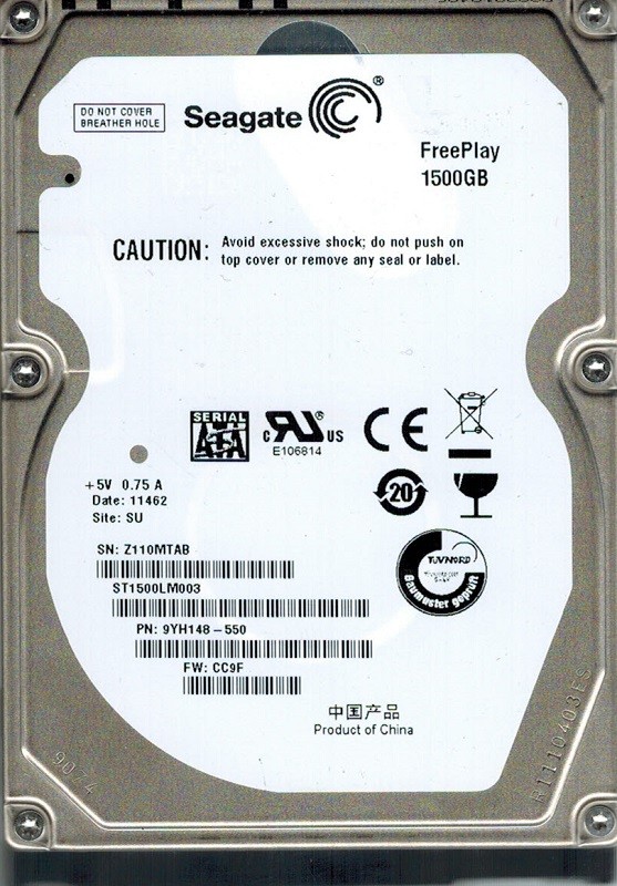 Seagate ST1500LM003 P/N: 9YH148-550 F/W: CC9F SU 1.5TB
