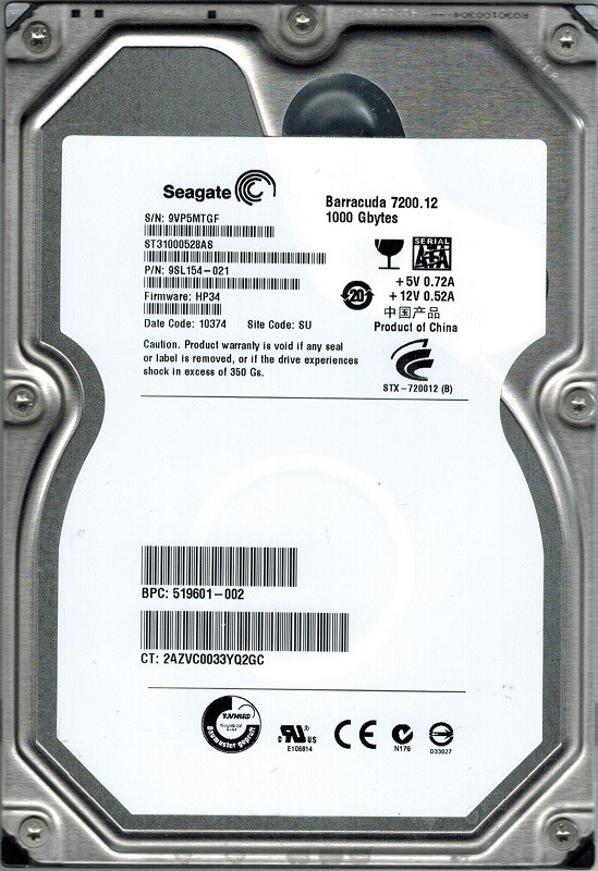 Seagate ST31000528AS P/N: 9SL154-021 F/W: HP34 1TB SU