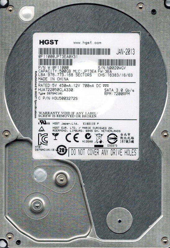 Hitachi HUA722050CLA330 P/N: 0F11000 MLC: JPT3EA 500GB