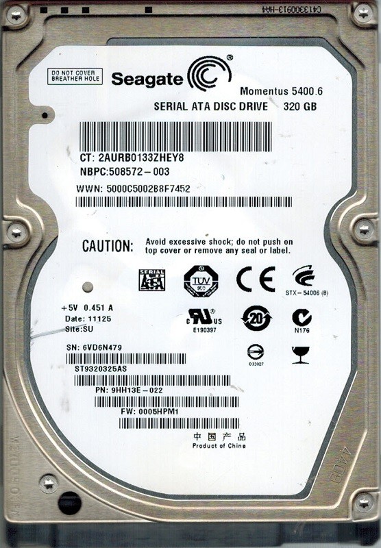 Seagate ST9320325AS P/N: 9HH13E-022 F/W: 0005HPM1 320GB SU