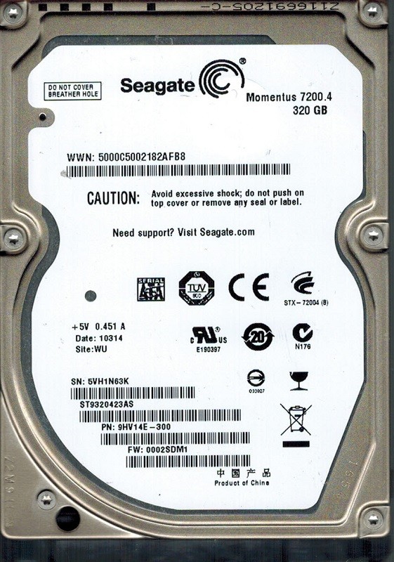Seagate ST9320423AS P/N: 9HV14E-300 F/W: 0002SDM1 320GB WU