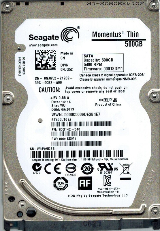 Seagate ST500LT012 P/N: 1DG142-540 F/W: 0001SDM1 500GB WU