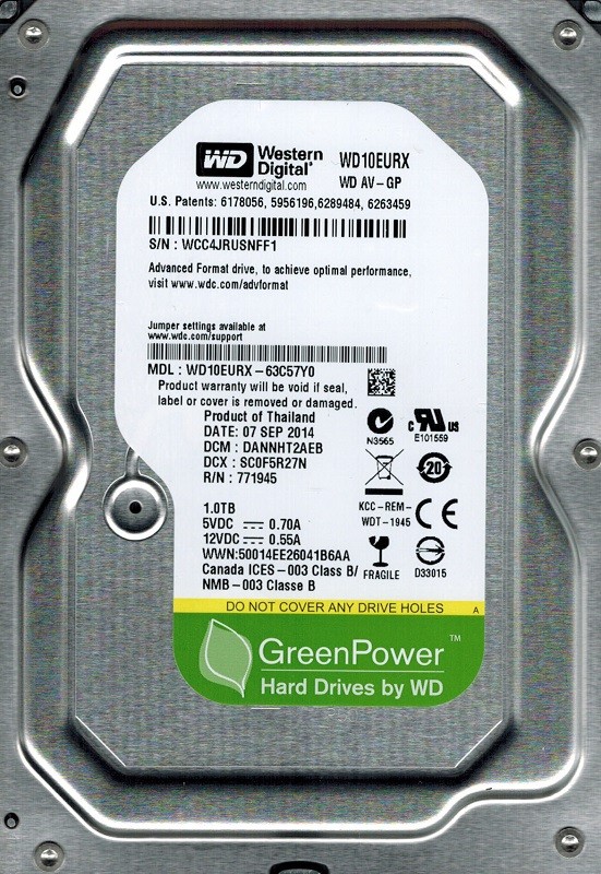 Western Digital WD10EURX-63C57Y0 1TB DCM: DANNHT2AEB