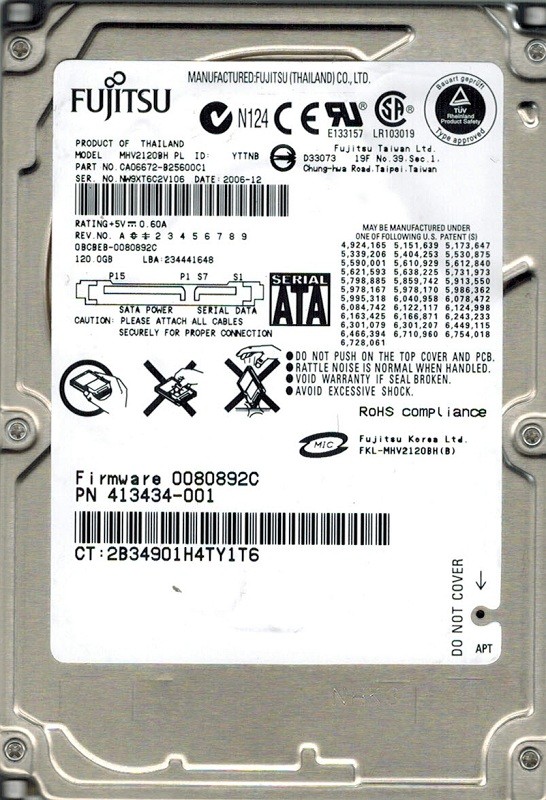Fujitsu MHV2120BH 120GB P/N: CA06672-B25600C1 DATE: 2006-12