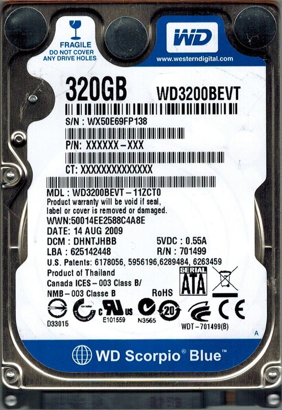 Western Digital WD3200BEVT-11ZCT0 320GB DCM: DHNTJHBB