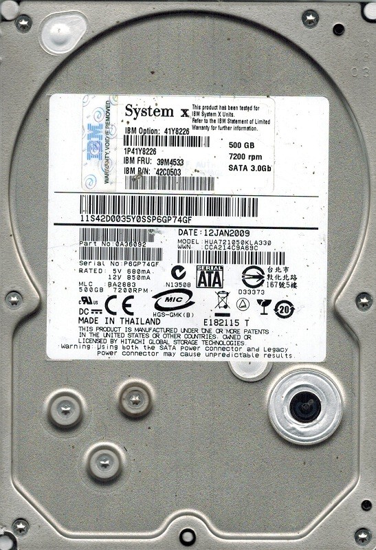 Hitachi HUA721050KLA330 P/N: 0A36092 MLC: BA2883 500GB IBM