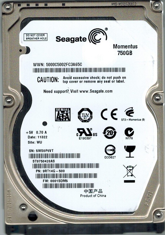 Seagate ST9750420AS P/N: 9RT14G-500 F/W: 0001SDM5 750GB WU