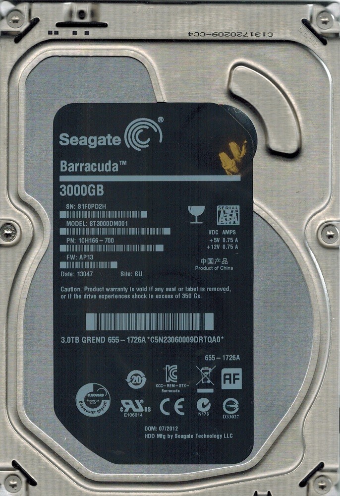 Seagate ST3000DM001 P/N: 1CH166-700 F/W: AP13 3TB SU