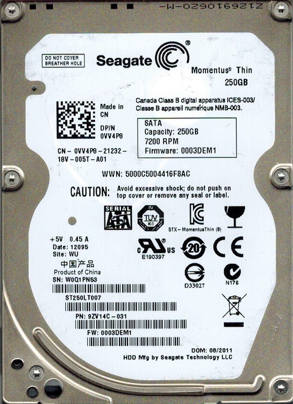 Seagate ST250LT007 F/W: 0003DEM1 P/N: 9ZV14C-031 WU 250GB