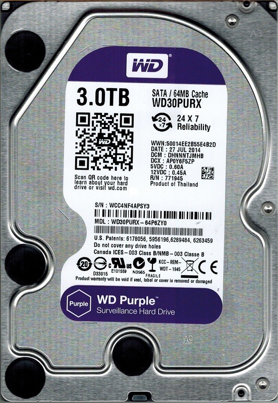 Western Digital WD30PURX-64P6ZY0 3TB DCM: DHNNNTJMHB