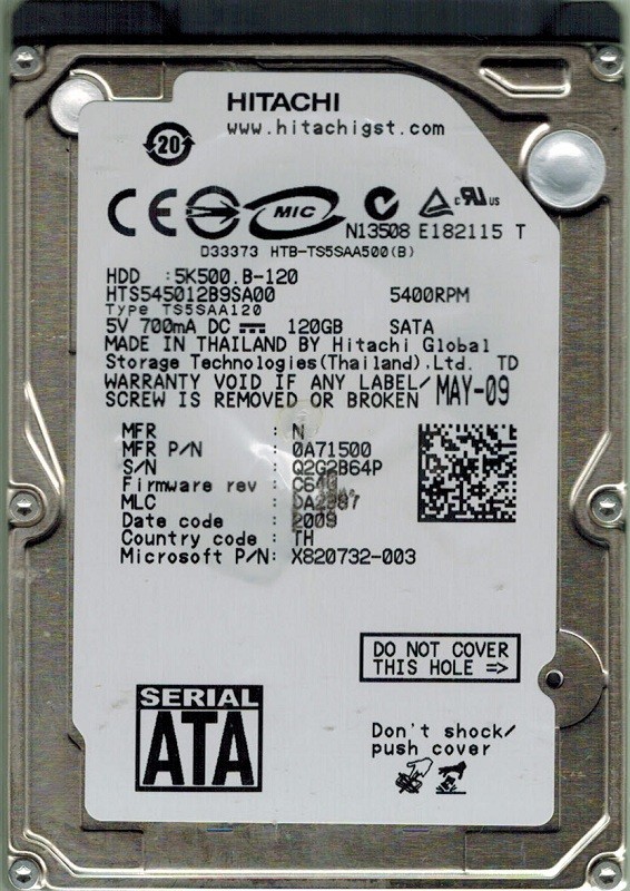 Hitachi HTS545012B9SA00 120GB P/N: 0A71500 MLC: DA2987