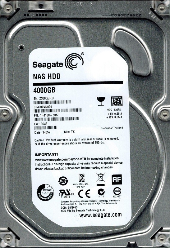 Seagate ST4000VN000 P/N: 1H4168-505 F/W: SC43 4TB TK