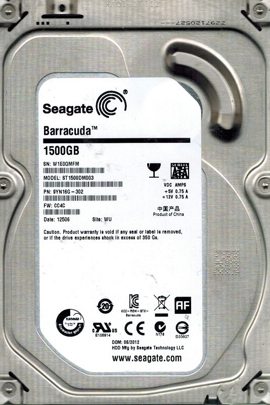 Seagate ST1500DM003 P/N: 9YN16G-302 F/W: CC4C 1.5TB WU