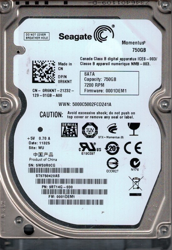 Seagate ST9750420AS P/N: 9RT14G-030 F/W: 0001DEM1 750GB WU