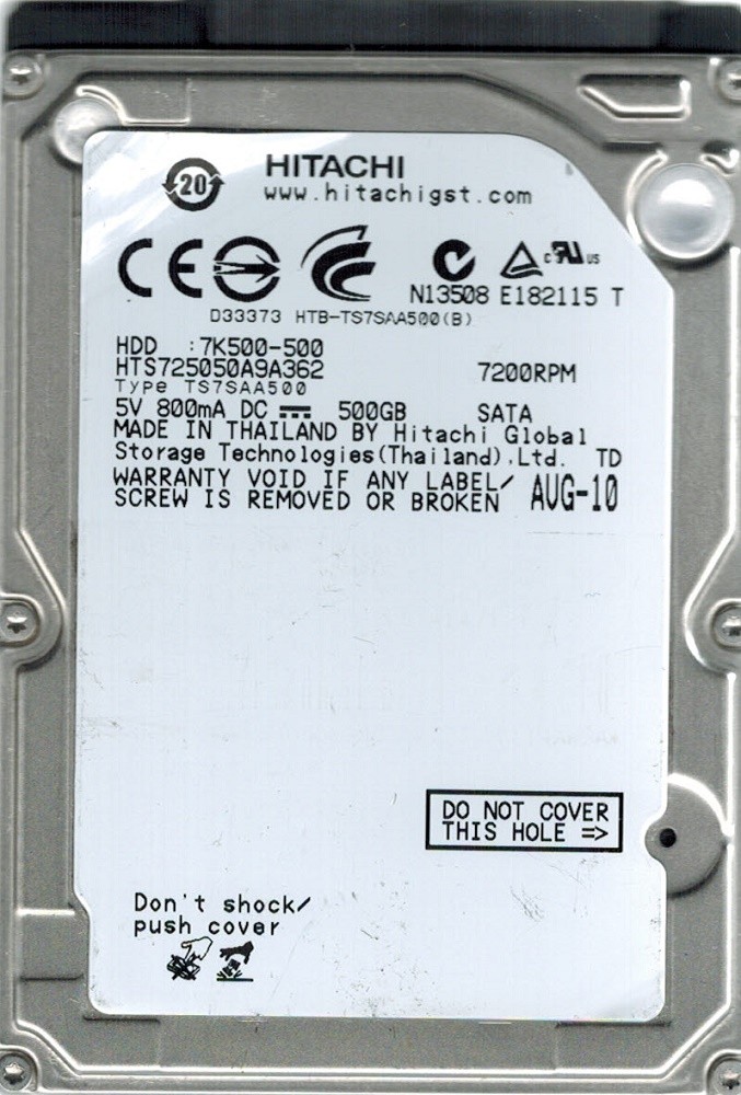 Hitachi HTS725050A9A362 P/N: 0A73385 MLC: DA3526 MAC 655-1589A 500GB