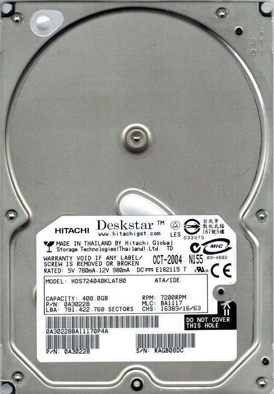 Hitachi HDS724040KLAT80 P/N: 0A30228 400GB MLC: BA1117