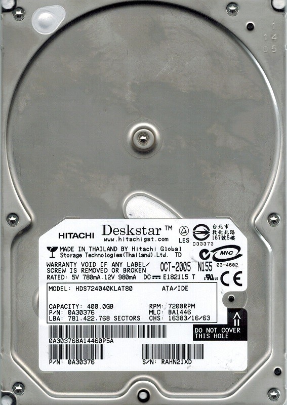Hitachi HDS724040KLAT80 P/N: 0A30376 MLC: BA1446 400GB