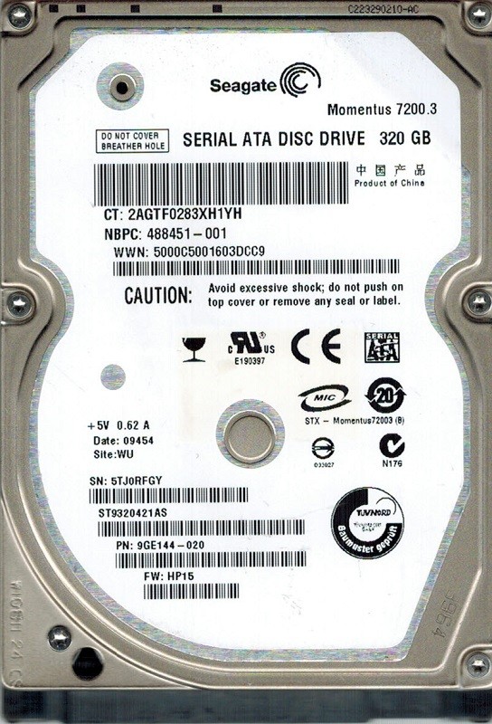Seagate ST9320421AS P/N: 9GE144-020 F/W: HP15 320GB  WU