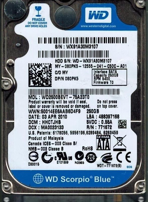 WD2500BEVT-75A23T0 DCM: HHCTJHB WX91A Western Digital 250GB