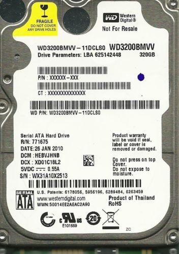 WESTERN DIGITAL 320GB WD3200BMVV-11DCLS0 HEBVJHNB USB