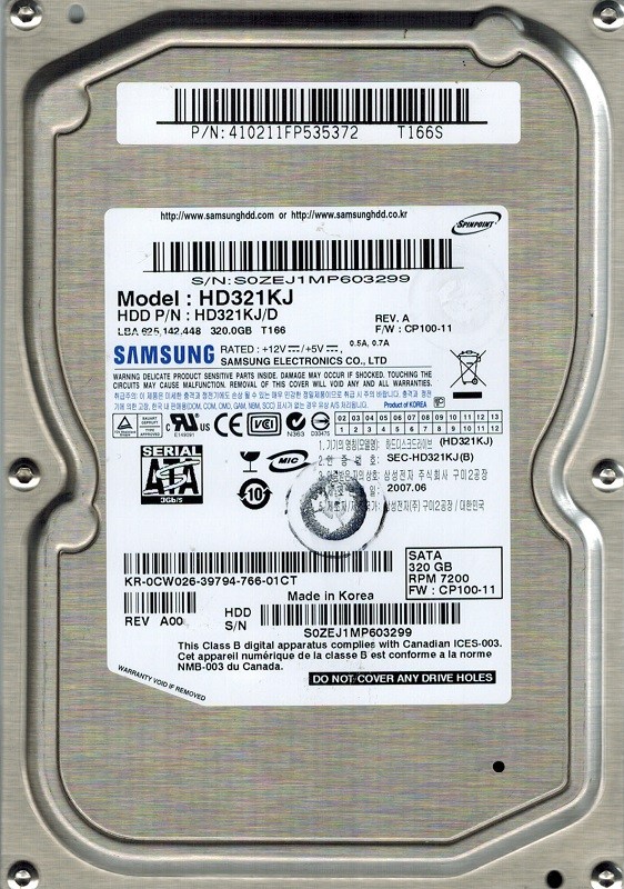 Samsung HD321KJ SPINPOINT 320GB P/N: 410211FP535372