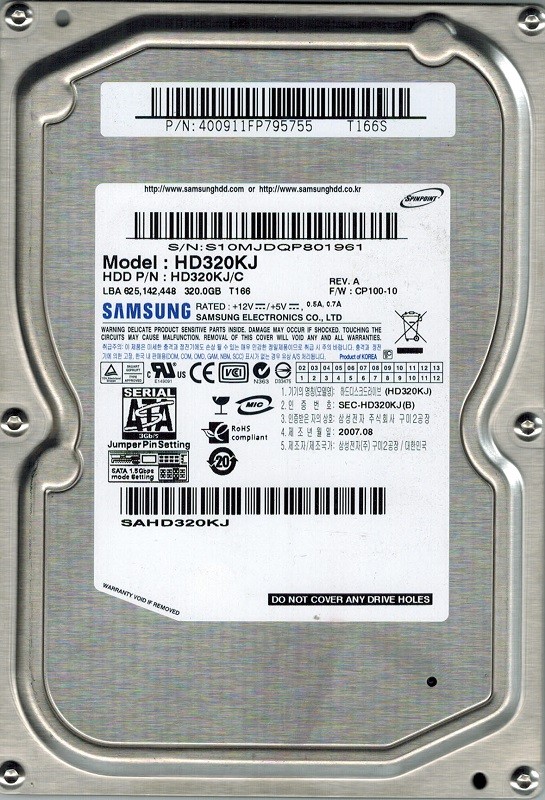 Samsung HD320KJ SPINPOINT 320GB P/N: 400911FP795755